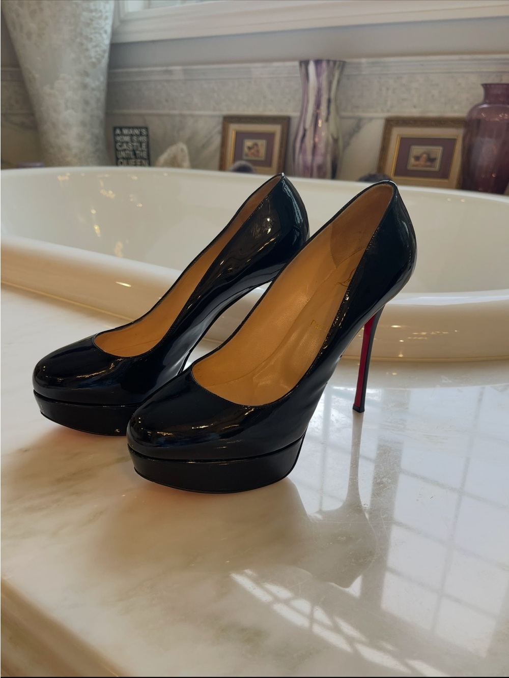 Christian Louboutin Black Patent Platform Pumps with Red Soles